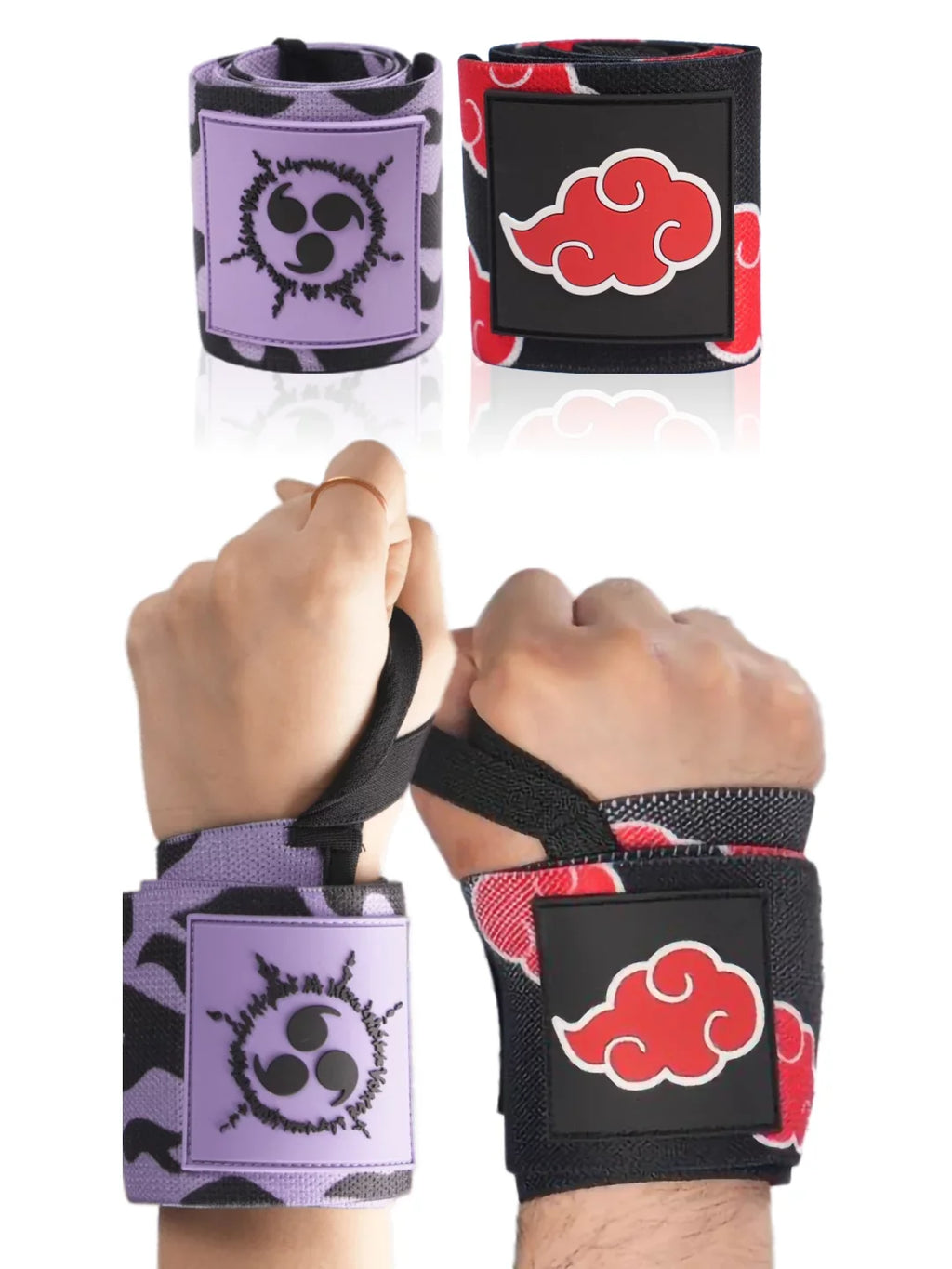 Anime Wrist Wraps 2 Pairs Bundle - 24" Lifting Straps for Men and Women - Gym Accessories Support Weightlifting, Powerlifting, Strength Training, and Improve Workout (Akat Purple Duo)