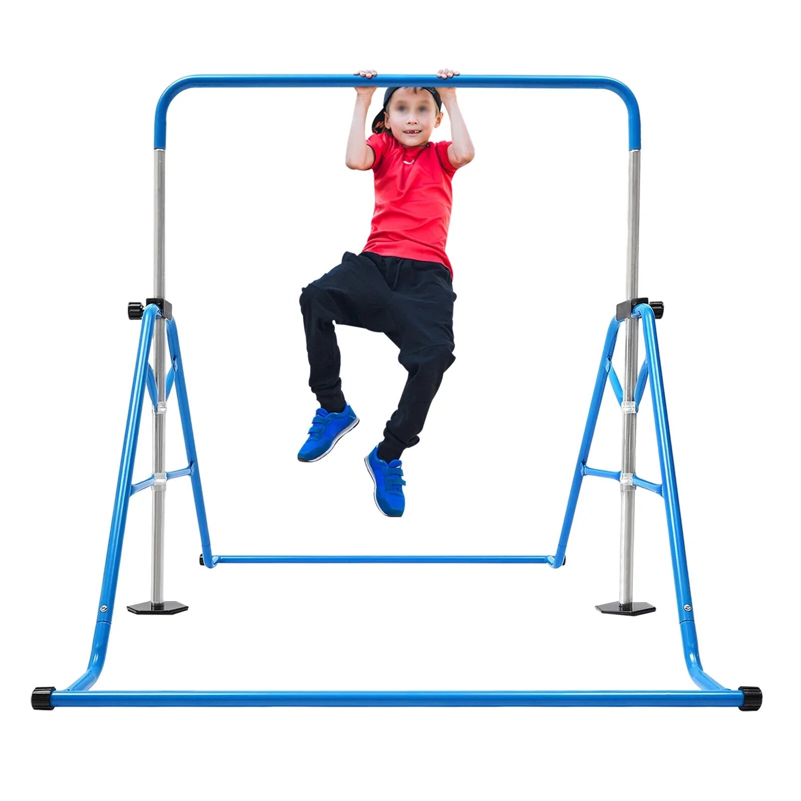 ZhdnBhnos Adjustable Kids Gymnastics Horizontal Bar Folding Junior Training Bar For Home Gym Max Load 100kg/220.5lbs Blue