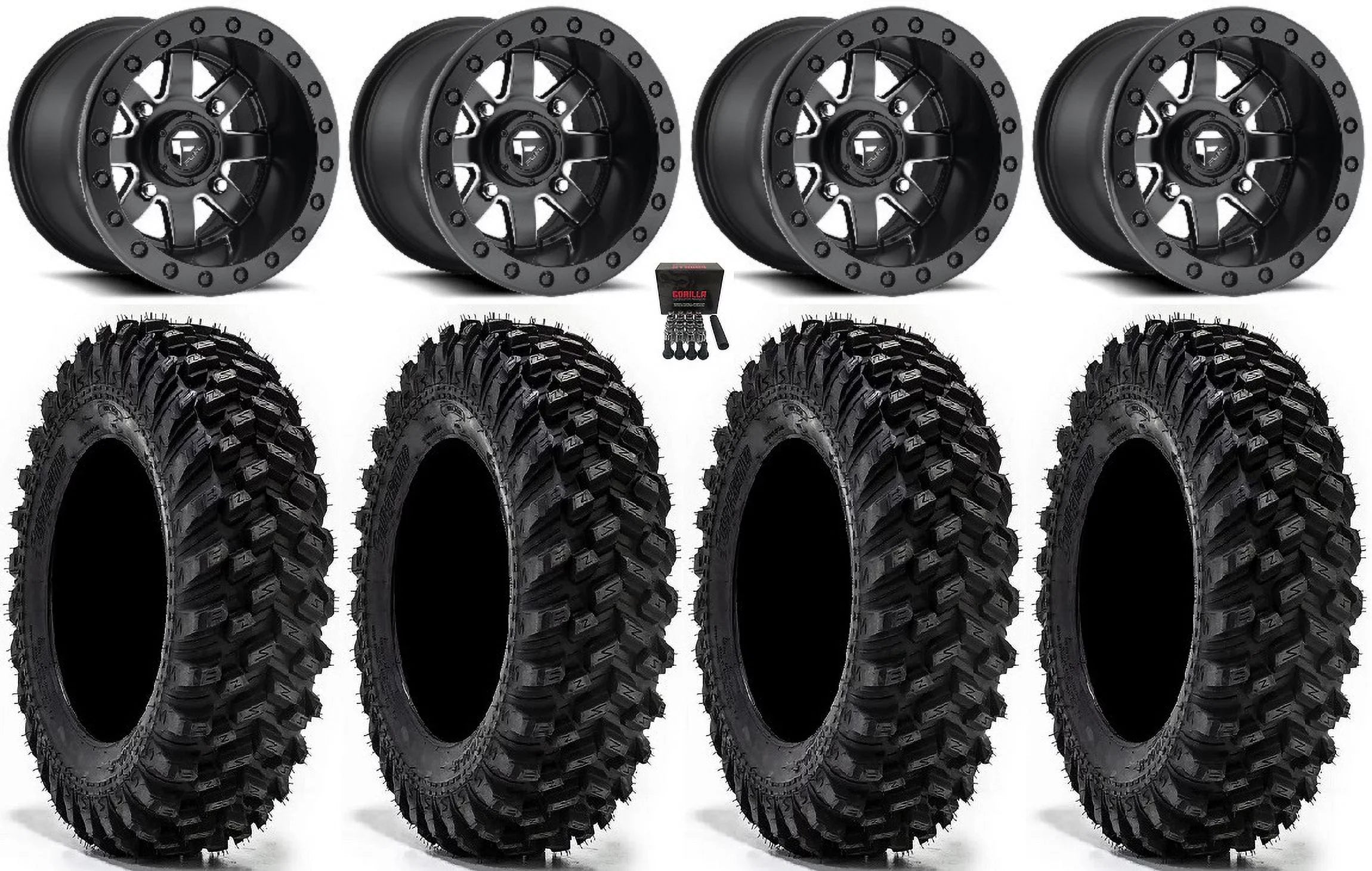 Fuel Maverick Bdlk 15" Wheels Mi (4+3) 30" Warrior XT Tires Kawasaki Mule ProFXT