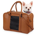 Fashion Dog Purse Carrier for Small Dogs with 2 Extra Pockets, Holds Up to 10lbs Pu Leather Cloth Pet Carrier, Cat Carrier, Airline Approved Puppy Purse Carrier for Travel (Brown, Small Size)