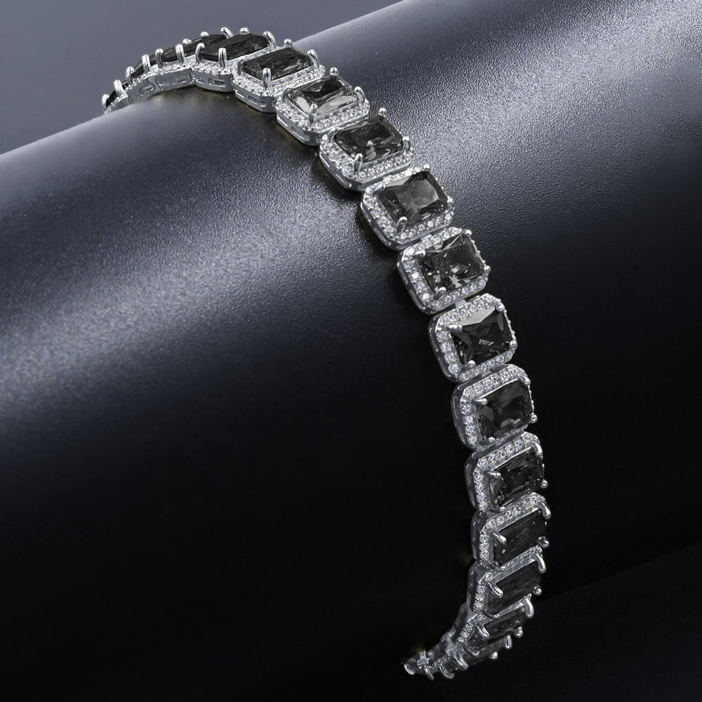14K White Gold Finish Onyx Black SimuLatitudeed Diamonds Solitaire Mens Ladies Bracelet 10mm / 8.5 Inch