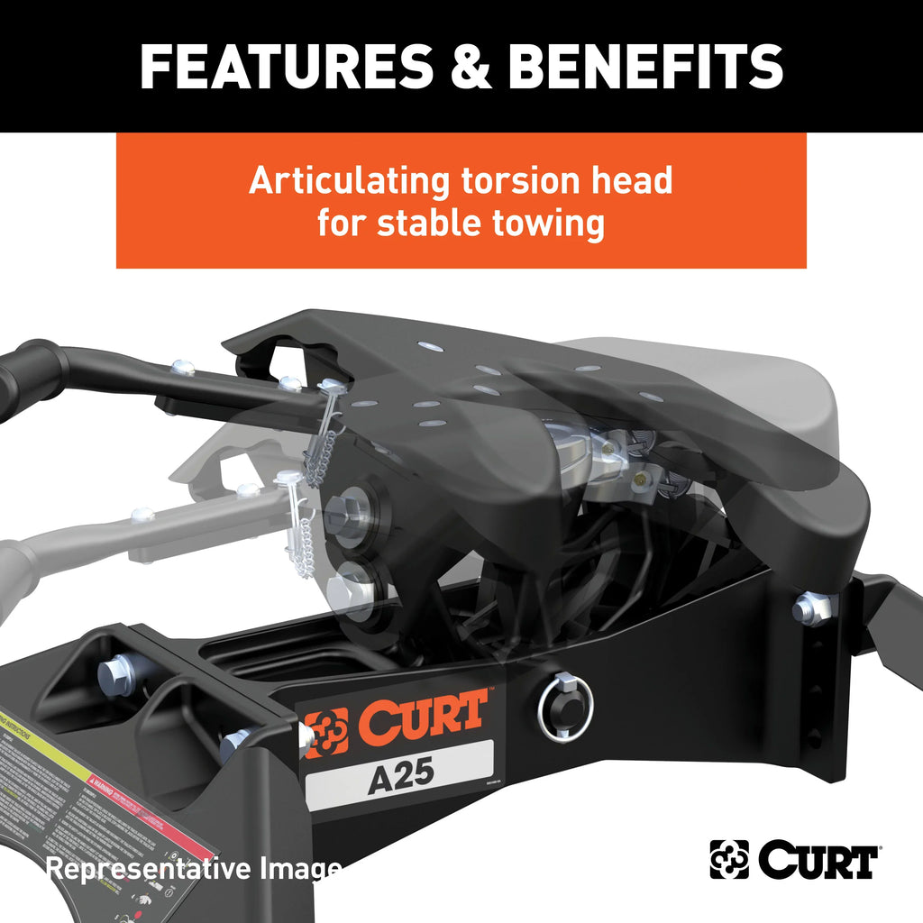 CURT 16066 A25 5th Wheel Hitch, 25,000 lbs, Select Chevrolet Silverado, GMC Sierra 2500, 3500 HD, 8-Foot Bed Puck System