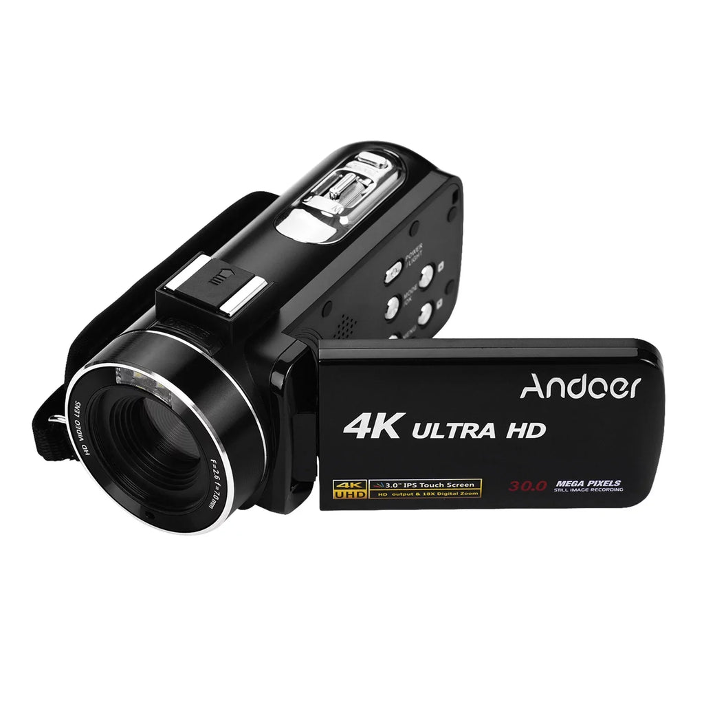 Andoer 4K Handheld DV Professional Digital Video CMOS Sensor Camcorder with Hot Shoe for Mounting Microphone 3.0 Inch IPS Monitor Burst -Shaking Function