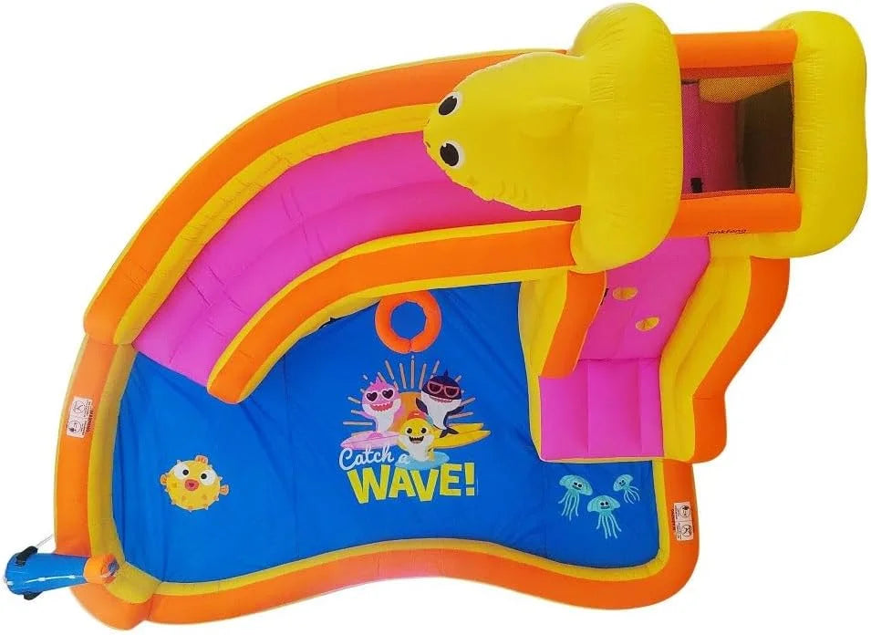 Funormous Baby Shark Bounce House with Slide Wet or Dry, Pink Fong InfLatitudeable Water Slide, Party Outdoor Curve Waterslide Fun, Kids Backyard Water Park, Includes Water Sprayer, Pool & Blower