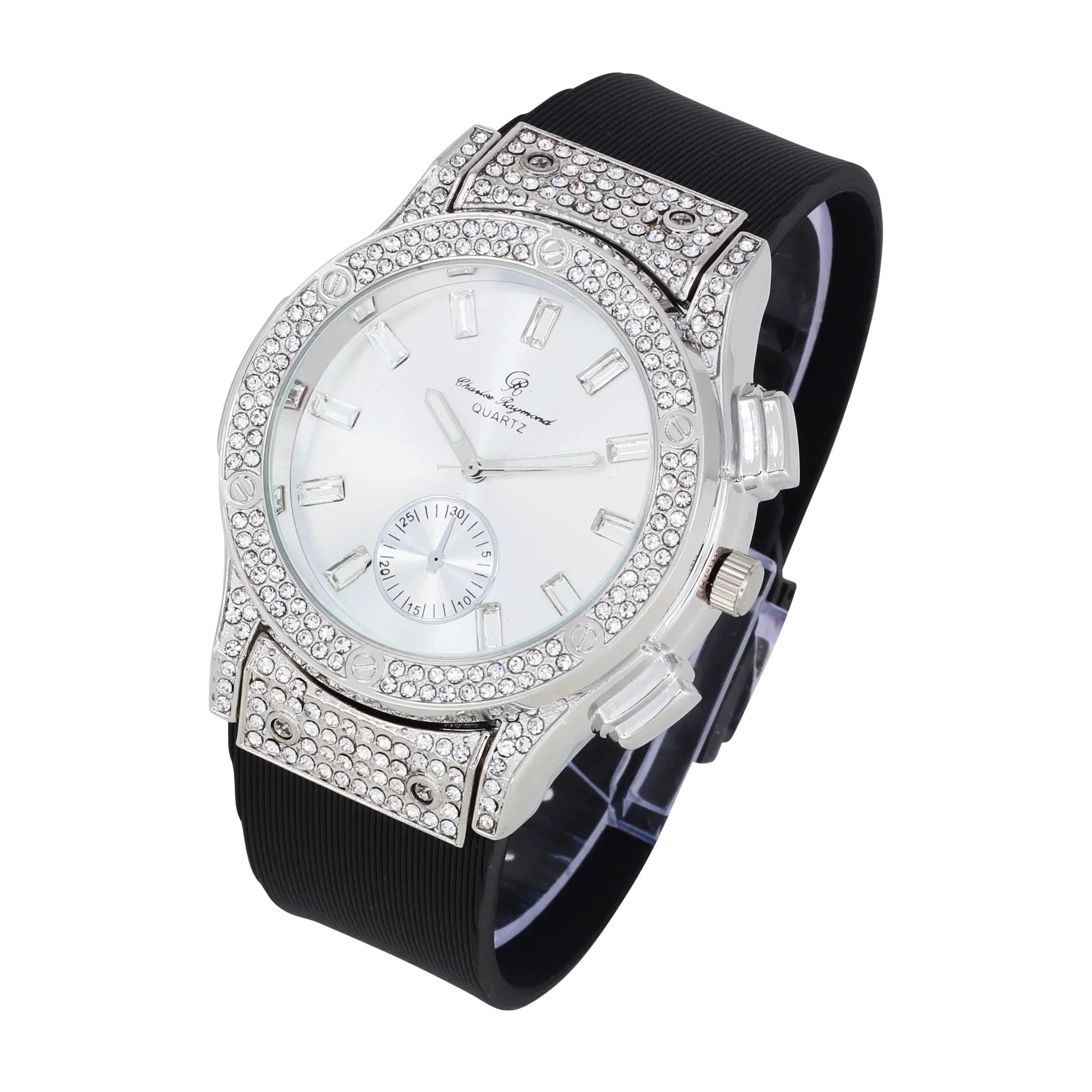 Bling-ed Out It's Lit! Hip Hop Watch & Jewerly Set w/Cuban Chain Bracelet, Kite Bling Earrings & Ring - GJM13 (8, ST10311 SB SLV) ASIN: B0CHF5CL34