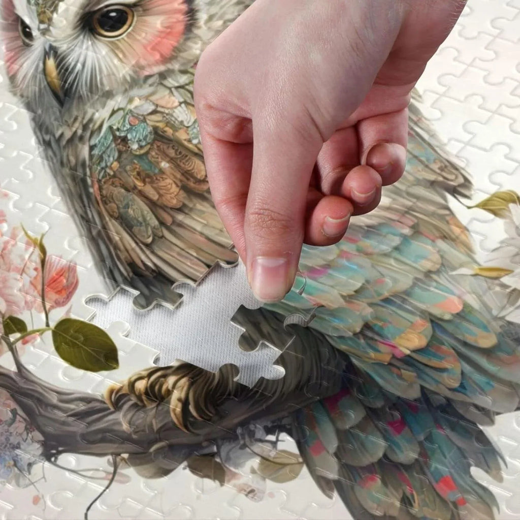 500 PCS Art Floral Owl Jigsaw Puzzle, Paper Wood Composite Material Zigsaw with Storage Bag, Puzzle for Adults, Fun Challenging Brain Exercise Family Game Gift for Kids Friends Parents