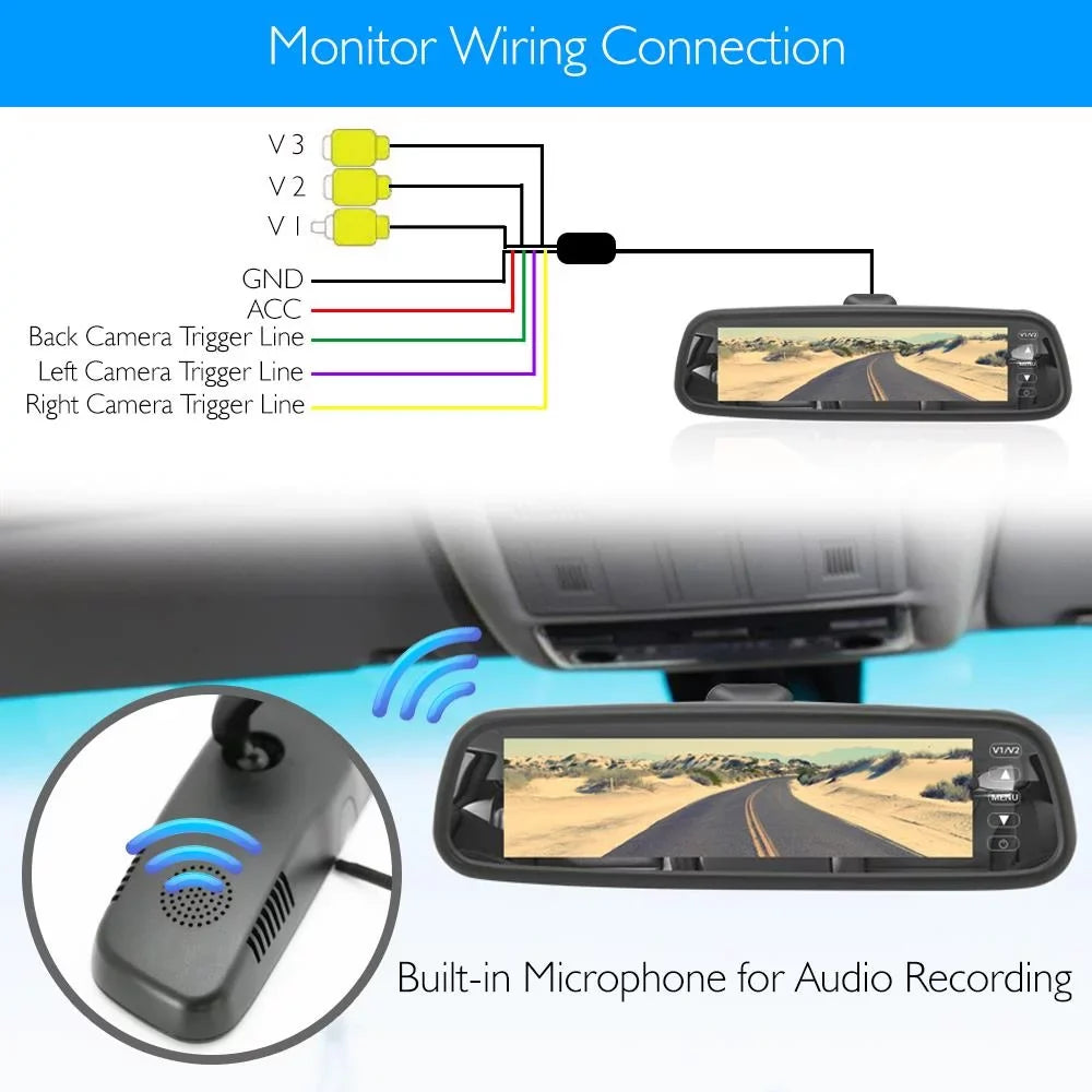 Pyle PLCMDVR77 7.4 Inch HD Video Recording System Rearview Mirror Monitor, Black