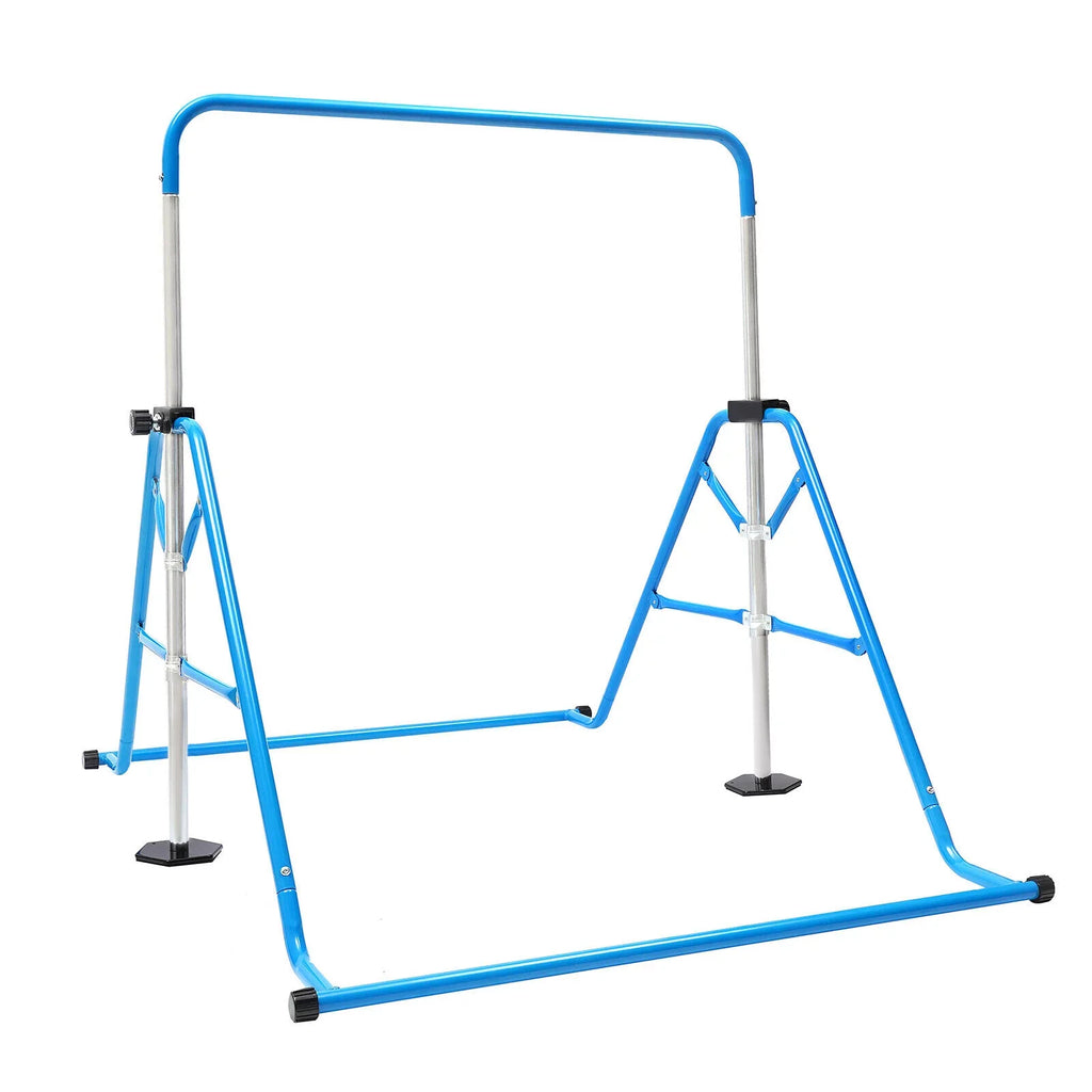 ZhdnBhnos Adjustable Kids Gymnastics Horizontal Bar Folding Junior Training Bar For Home Gym Max Load 100kg/220.5lbs Blue