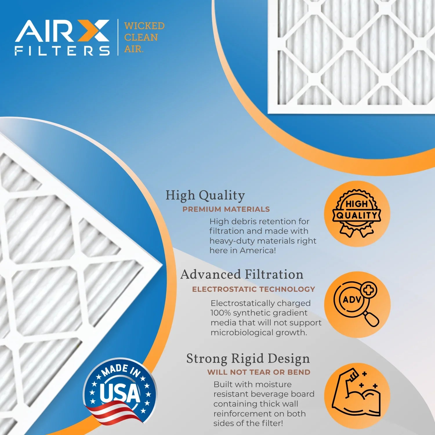 20x22x1 Air Filter MERV 8 Rating, 12 Pack of Furnace Filters Comparable to MPR 700 & FPR 5 - Made in USA by AIRX FILTERS WICKED CLEAN AIR.