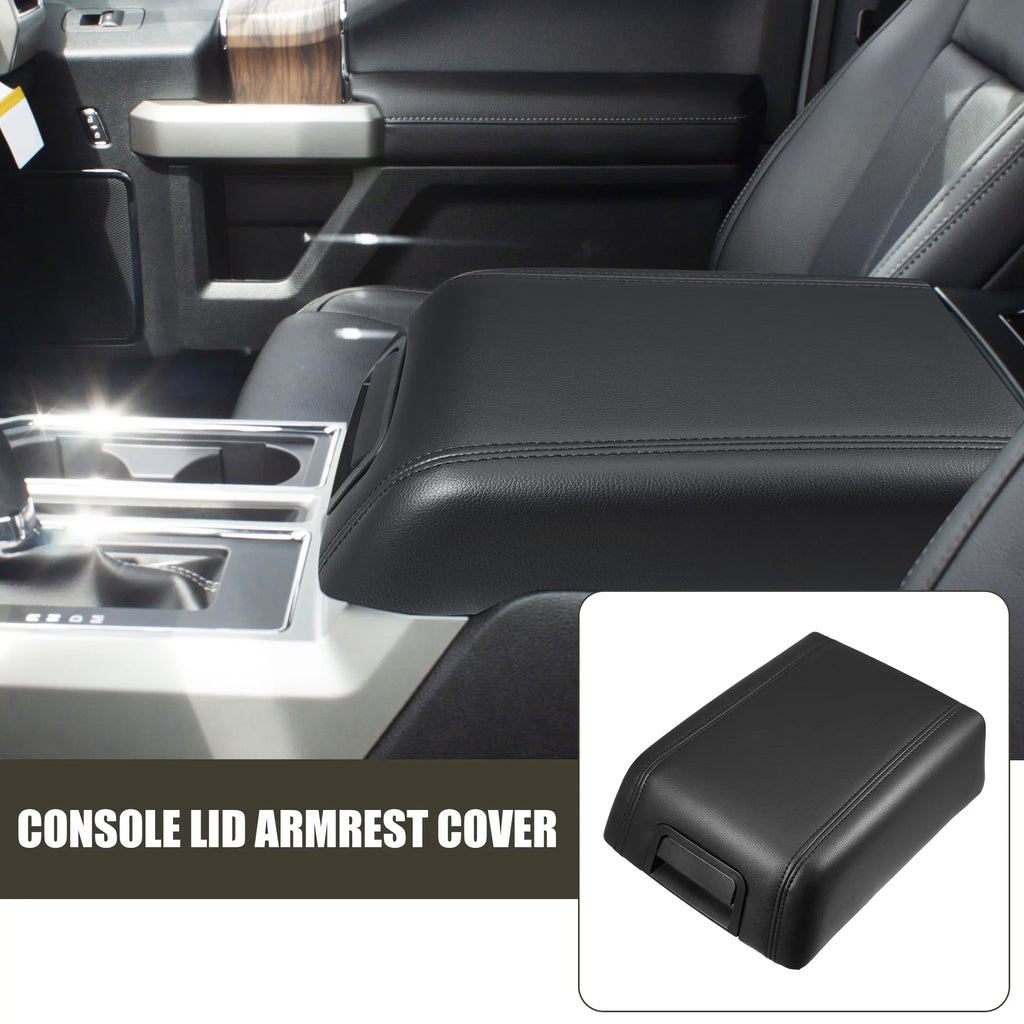 Car Center Console Lid Armrest Seat Box Cover Protector for Ford F-150 2004-2008 Faux Leather Black