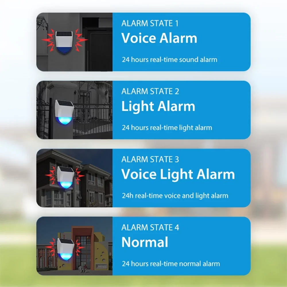 Solar Powered Wifi Outdoor Alarm BT 5.0 Smart Alarm IPX5 Waterproof Real-time Sound Light Alarm APP Control Intelligent Linkage Home Device