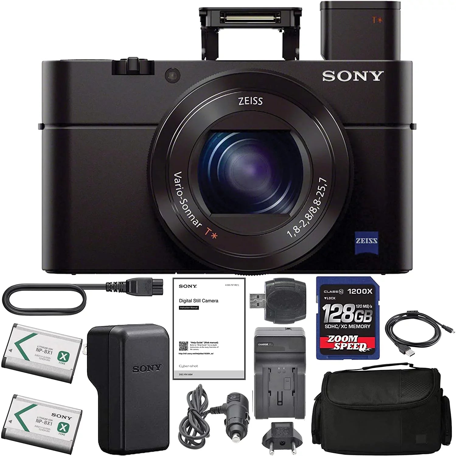 Cyber-Shot DSC-RX100 III Digital Camera (DSCRX100M3B) + 128GB AOM Pro Kit Combo Bundle - International Version (1 Year AOM Wty)