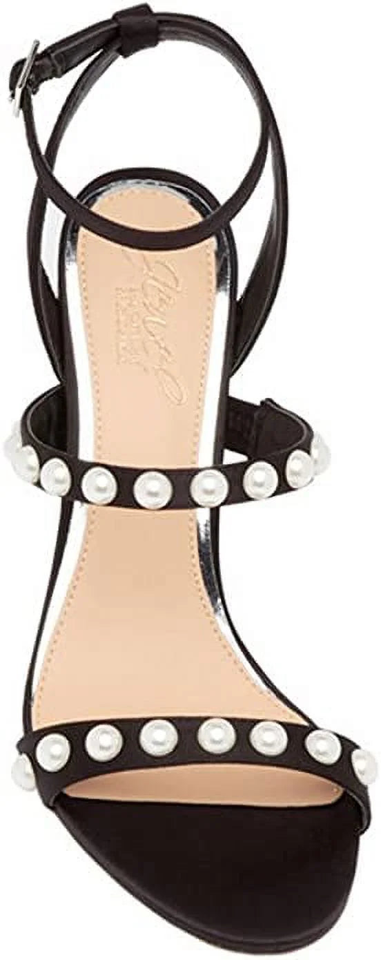 Badgley Mischka Jewel Gracie Faux Pearl Satin Sandal Black, 8