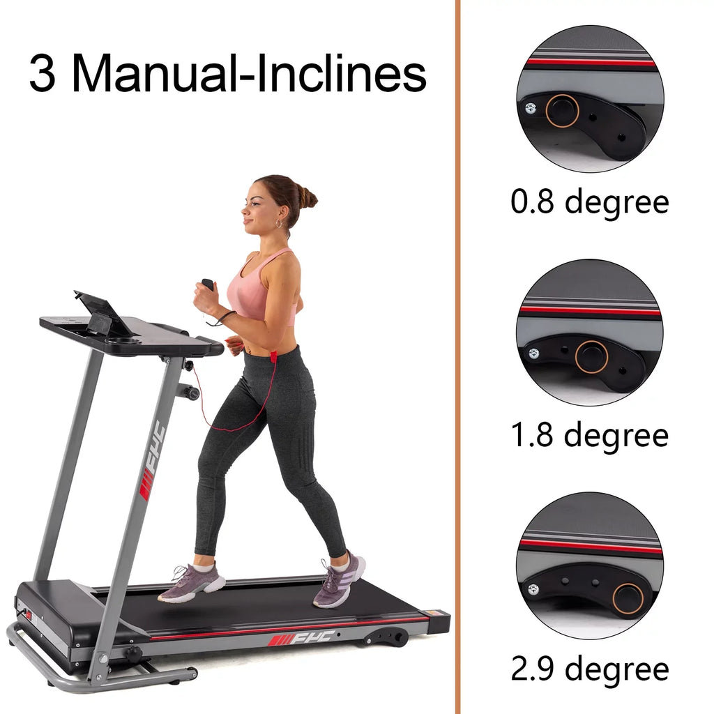 Folding Treadmill for Home with Desk - 2.5 Compact Electric Treadmill for Running and Walking Foldable Portable Running Machine for Small Spaces Workout; 265LBS Weight Capacity