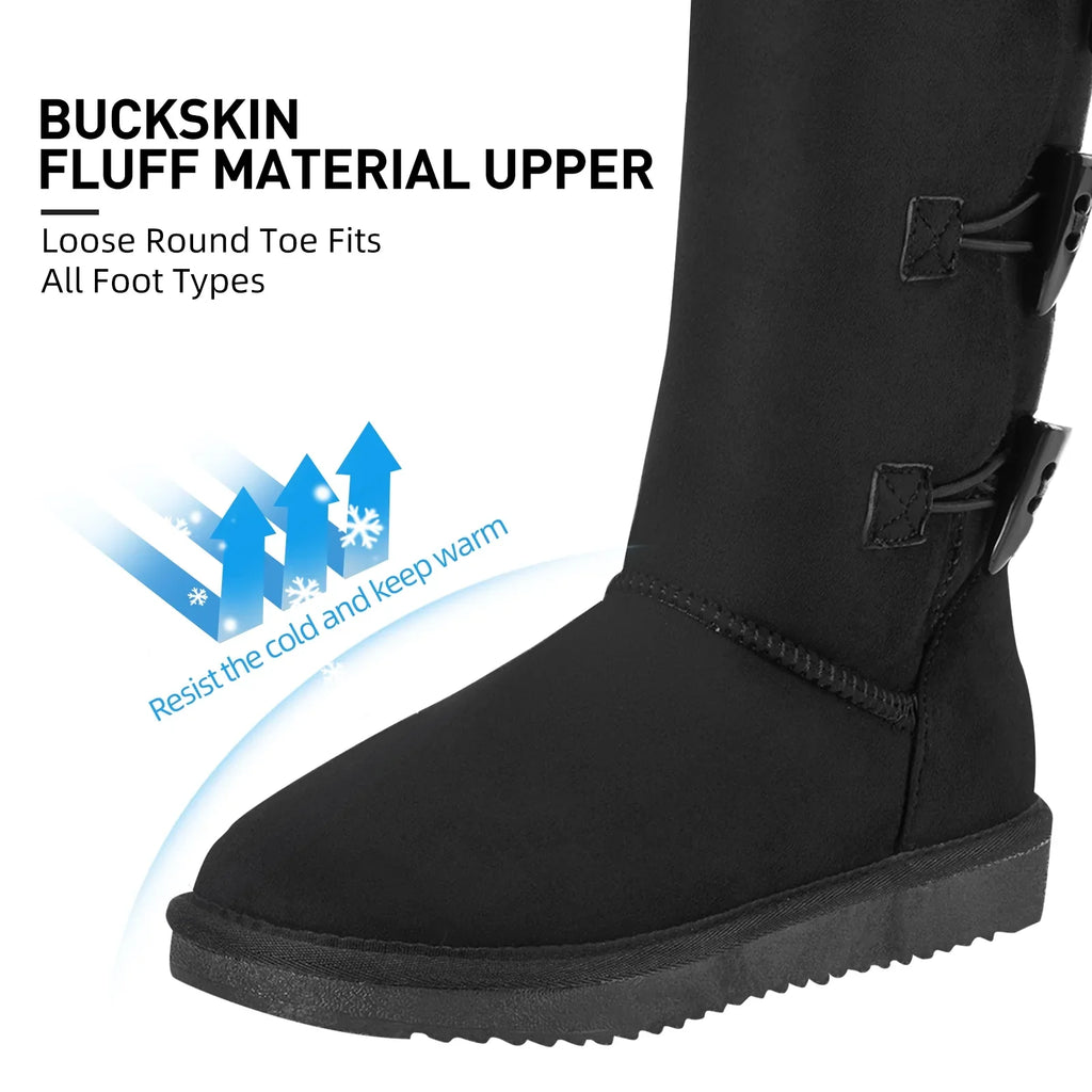 CAMEL Winter Tall Boots for Women Snow Boot Button Fashion Black Boots Knee High Classic Slip On Boot Outdoor Shoes