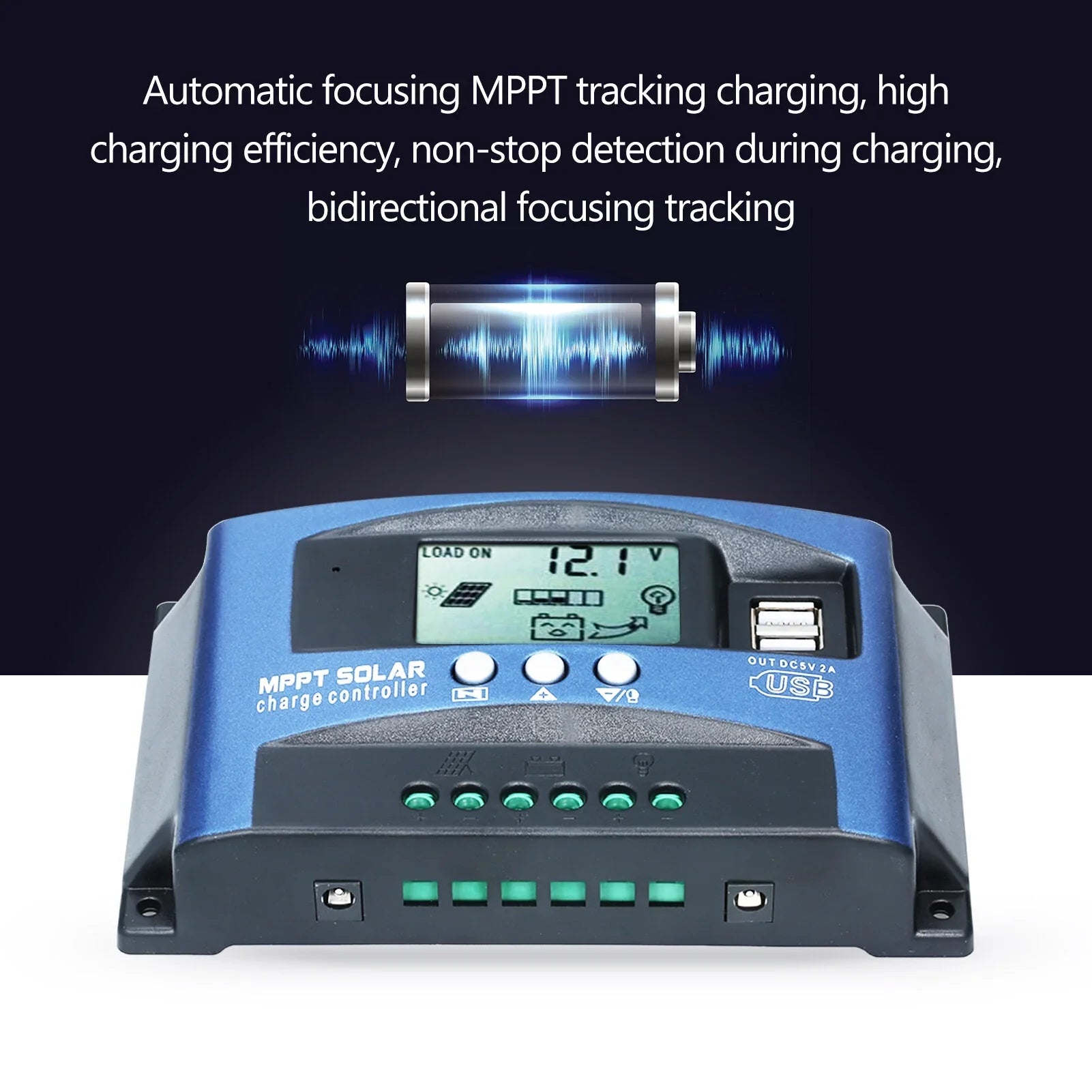 MPPT Solar Charge Controller Dual USB Solar Controller Smart LCD Screen MPPT Tracking 5V/2A Dual USB Output 12V/24V Automatic Identification
