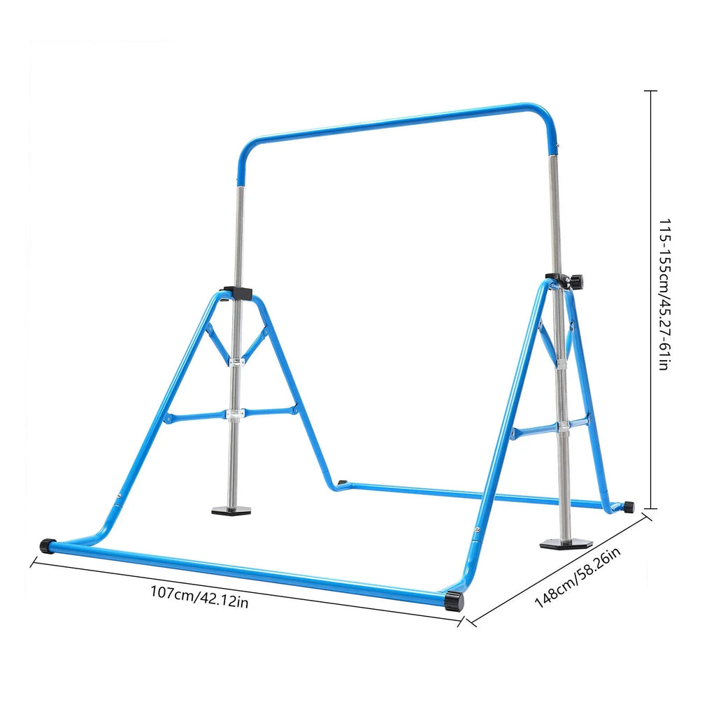 ZhdnBhnos Adjustable Kids Gymnastics Horizontal Bar Folding Junior Training Bar For Home Gym Max Load 100kg/220.5lbs Blue