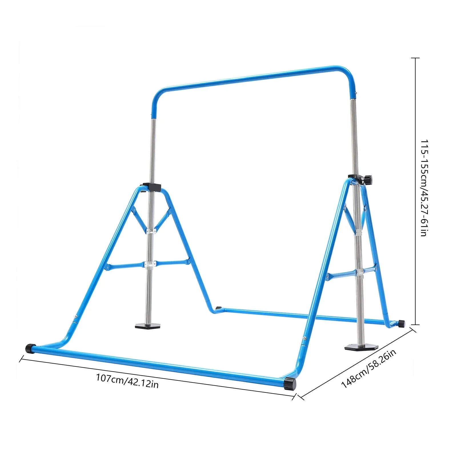 ZhdnBhnos Adjustable Kids Gymnastics Horizontal Bar Folding Junior Training Bar For Home Gym Max Load 100kg/220.5lbs Blue