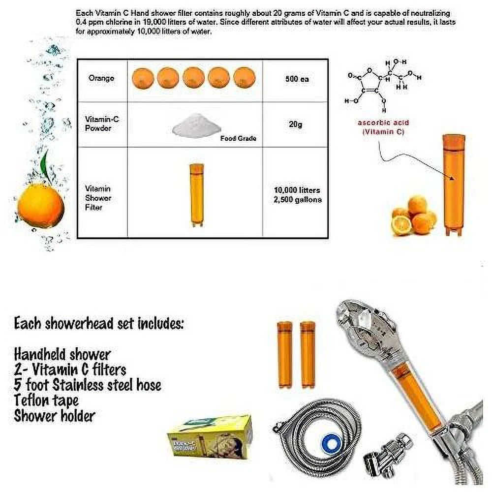 shower head with water filter by - 2 shower filters included - removes up to 99.9% of chlorine and chloramines - low flow premium pressure