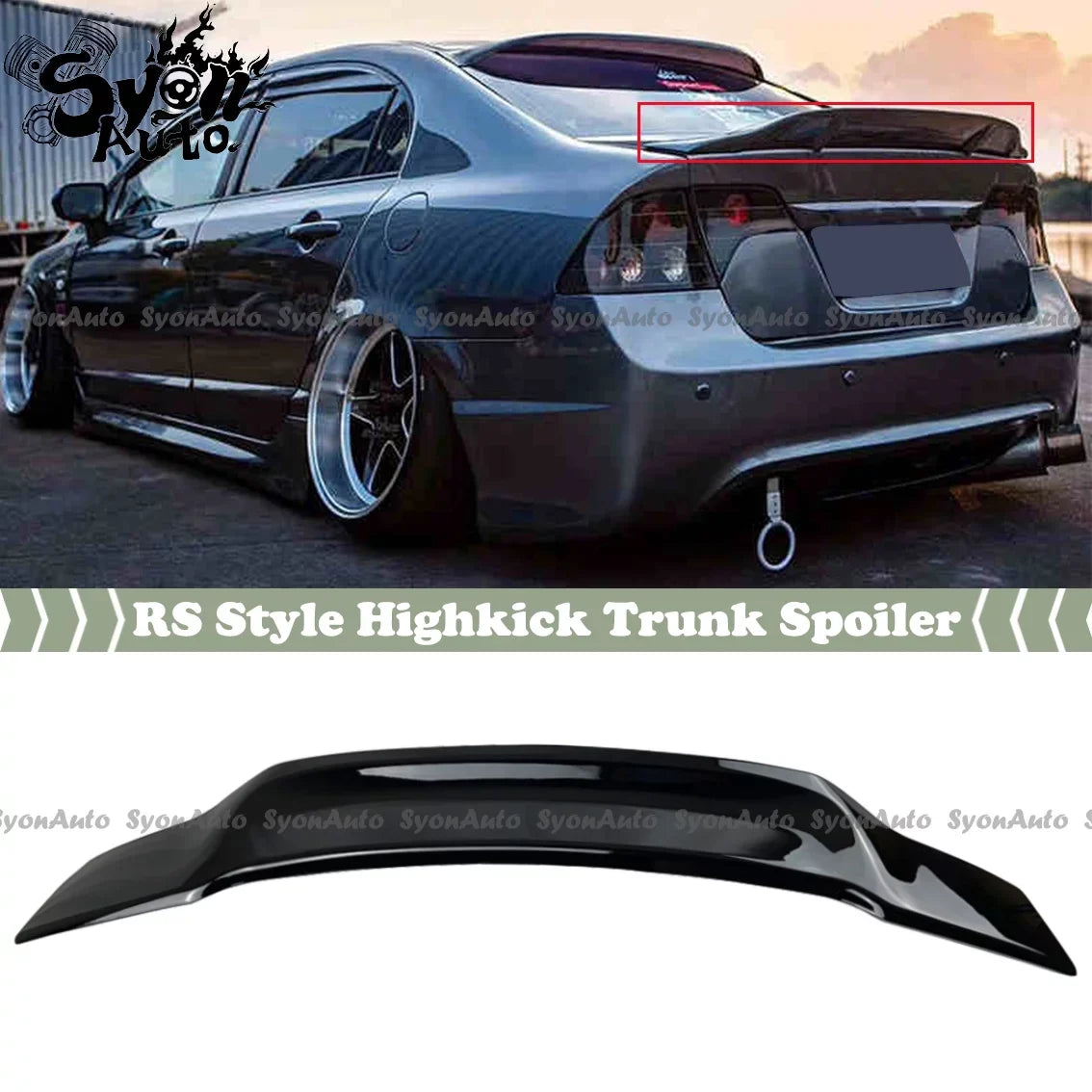 FITS 2006-2011 HONDA CIVIC SEDAN GLOSSY BLACK RS STYLE HIGHKICK TRUNK SPOILER WING