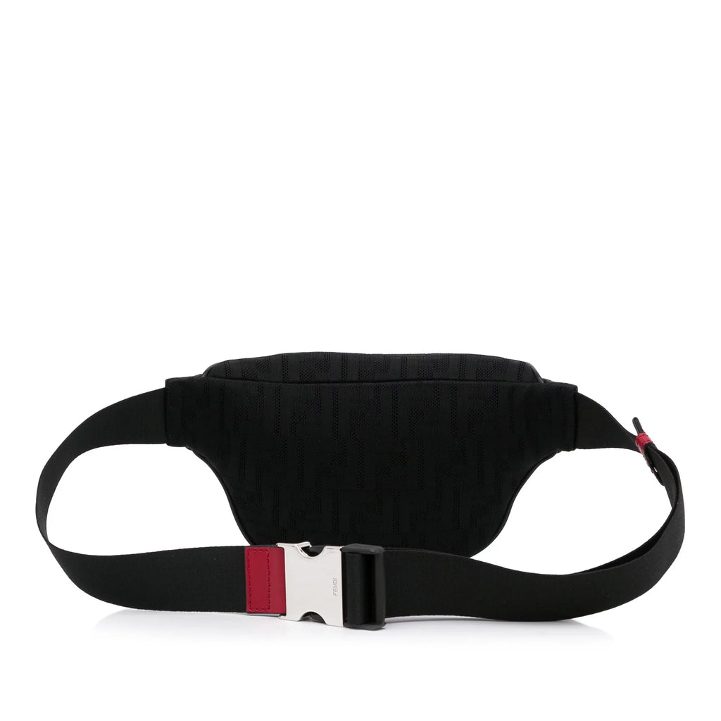 Pre-Owned Authenticated Fendi FF Neoprene Vitello Grace Perforated Pocket Belt Bag Knit Fabric Black Unisex (Good)