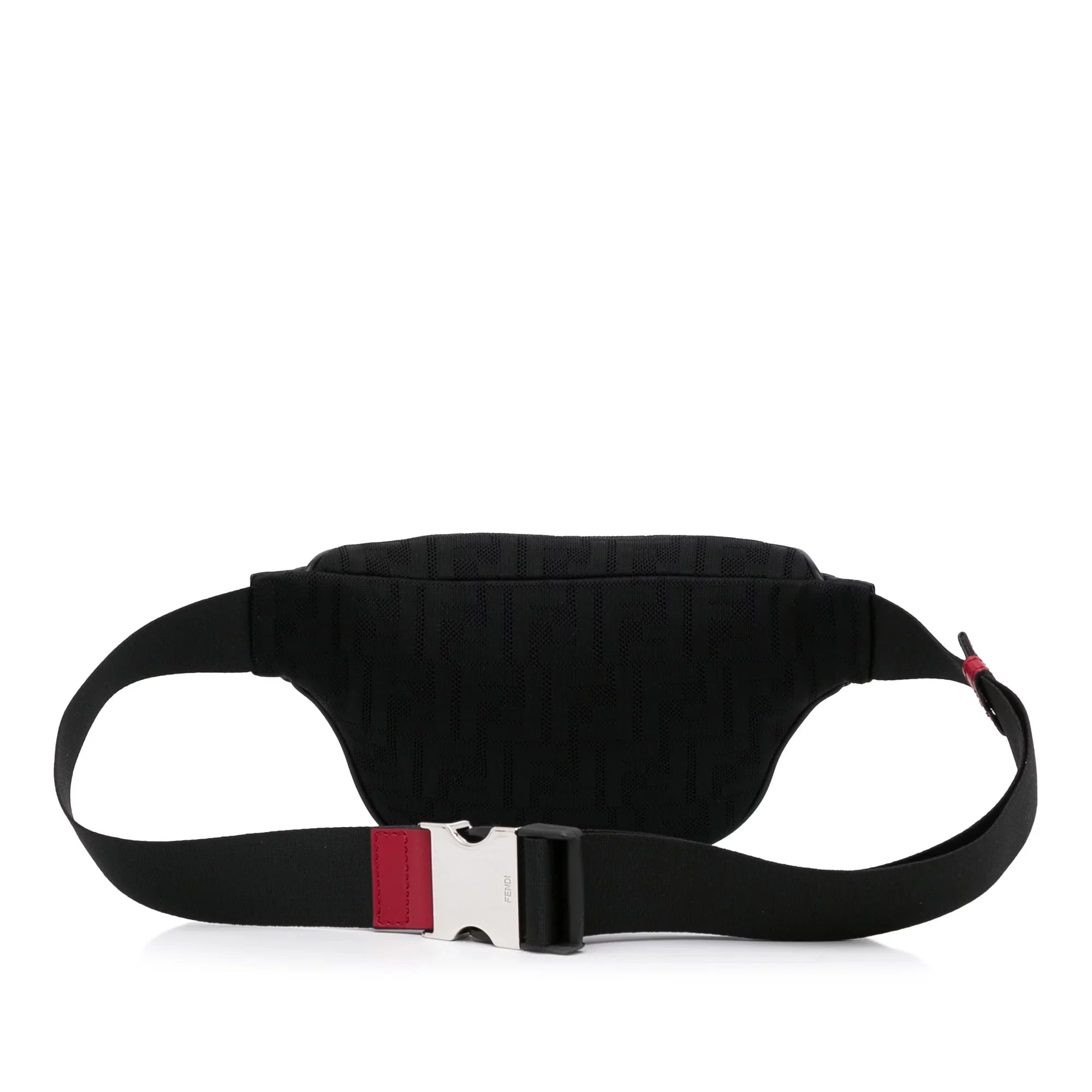 Pre-Owned Authenticated Fendi FF Neoprene Vitello Grace Perforated Pocket Belt Bag Knit Fabric Black Unisex (Good)