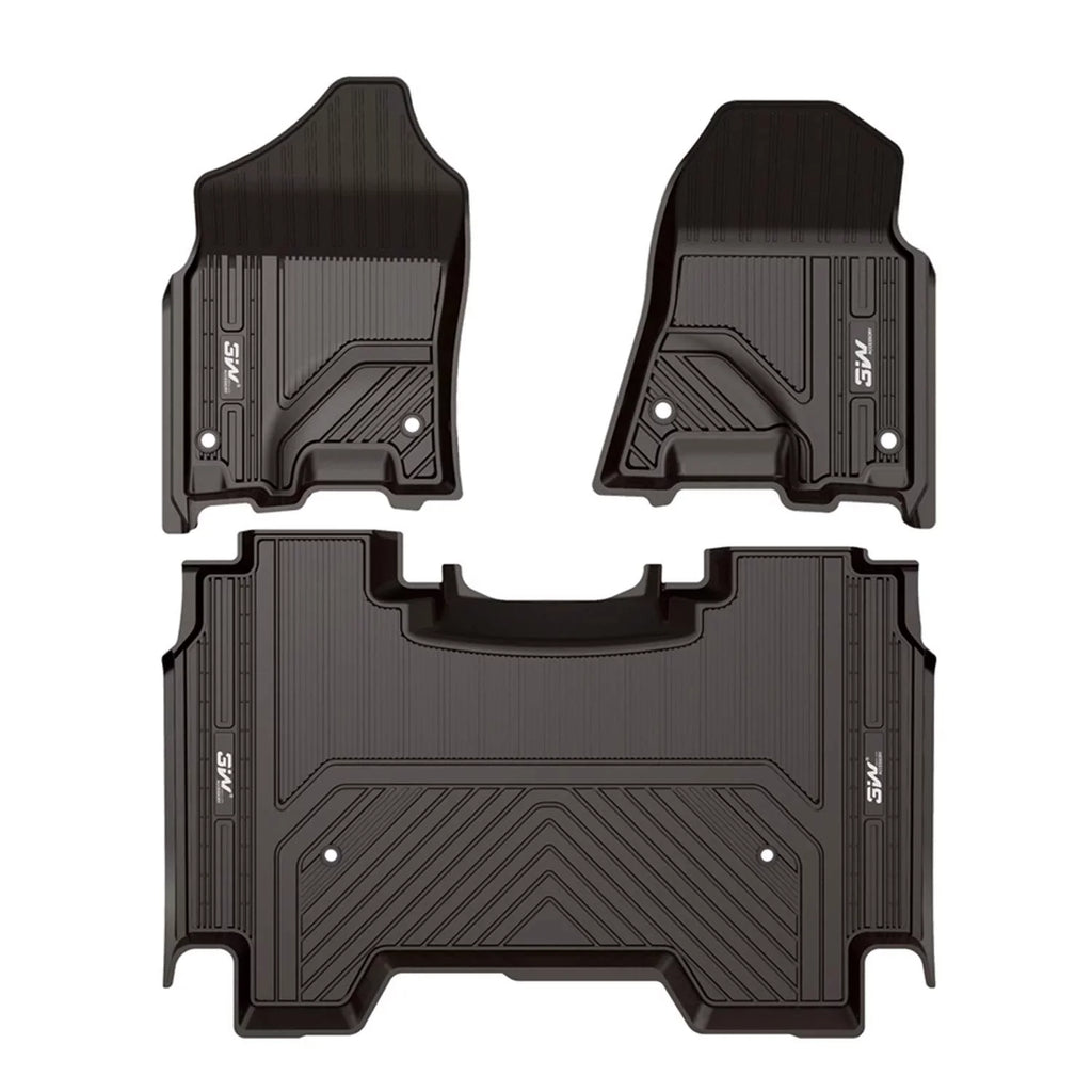 3W Floor Mats for Dodge Ram 2019 2020 (NOT for Storage Under Rear Seat) - Full Set All Weather Ram 1500 Crew Cab Carpet with Non-Toxic TPE 1st & 2nd Row for Bucket Seating, Black