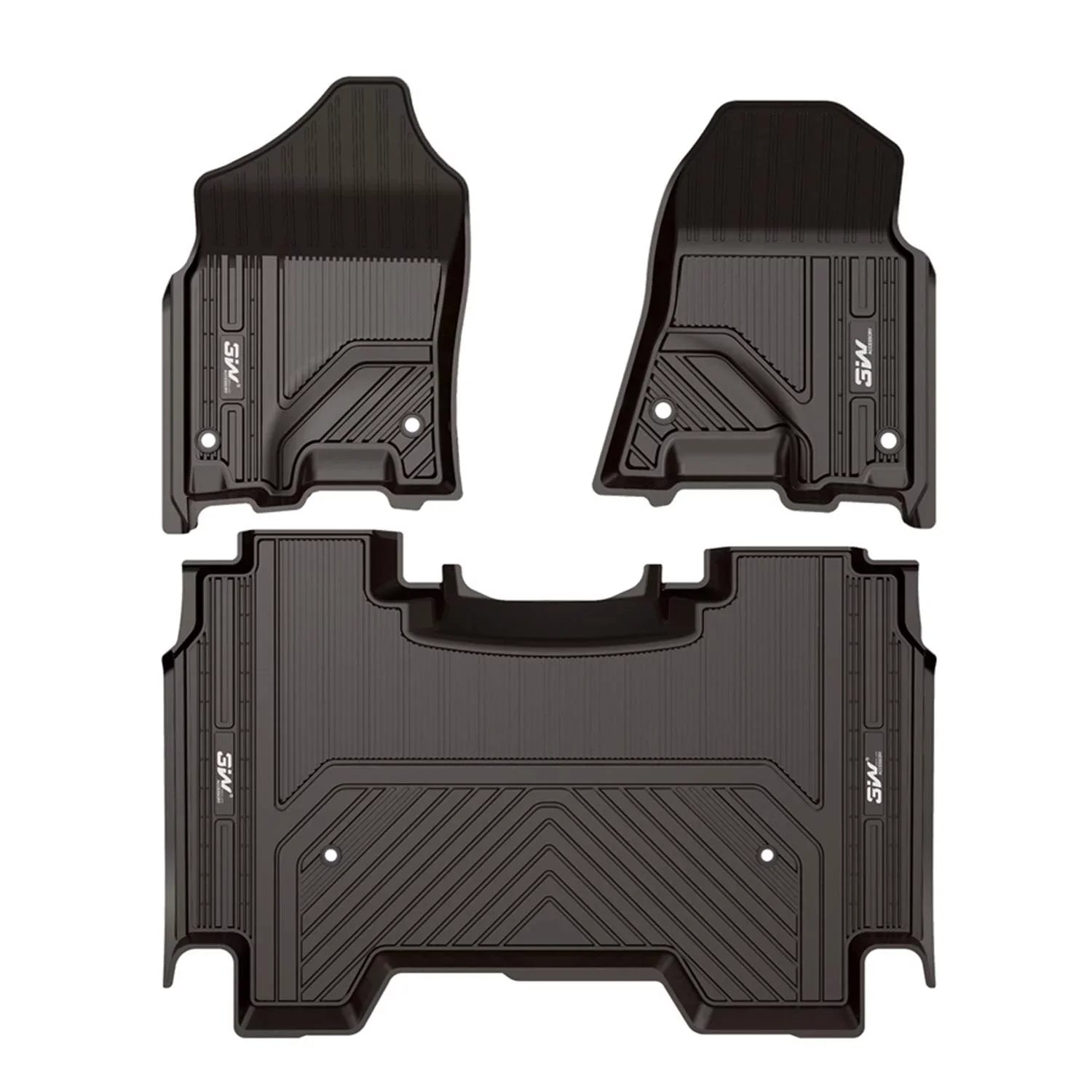3W Floor Mats for Dodge Ram 2019 2020 (NOT for Storage Under Rear Seat) - Full Set All Weather Ram 1500 Crew Cab Carpet with Non-Toxic TPE 1st & 2nd Row for Bucket Seating, Black