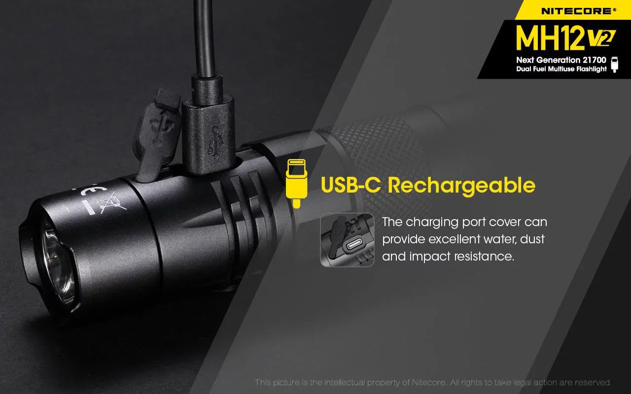 Combo: Nitecore MH12 V2 CREE XP-L2 V6 LED Flashlight -1200 Lumens -21700 Battery (Included) + NL2140 21700 4000mAh Battery