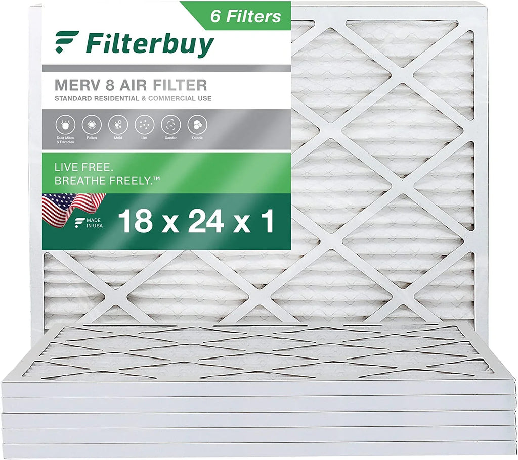 Filterbuy 18x24x1 MERV 8 Pleated HVAC AC Furnace Air Filters (6-Pack)