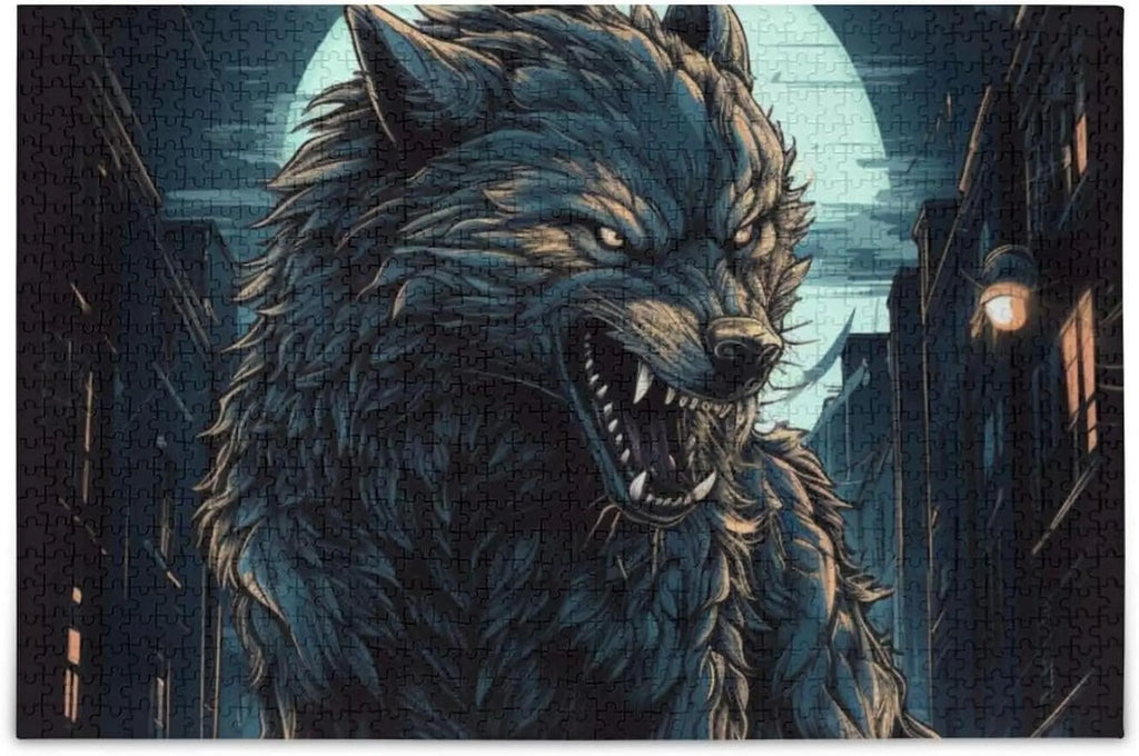 500 PCS Big Wolf Moon Night Jigsaw Puzzle, Paper Wood Composite Material Zigsaw with Storage Bag, Puzzle for Adults, Fun Challenging Brain Exercise Family Game Gift for Kids Friends Parents
