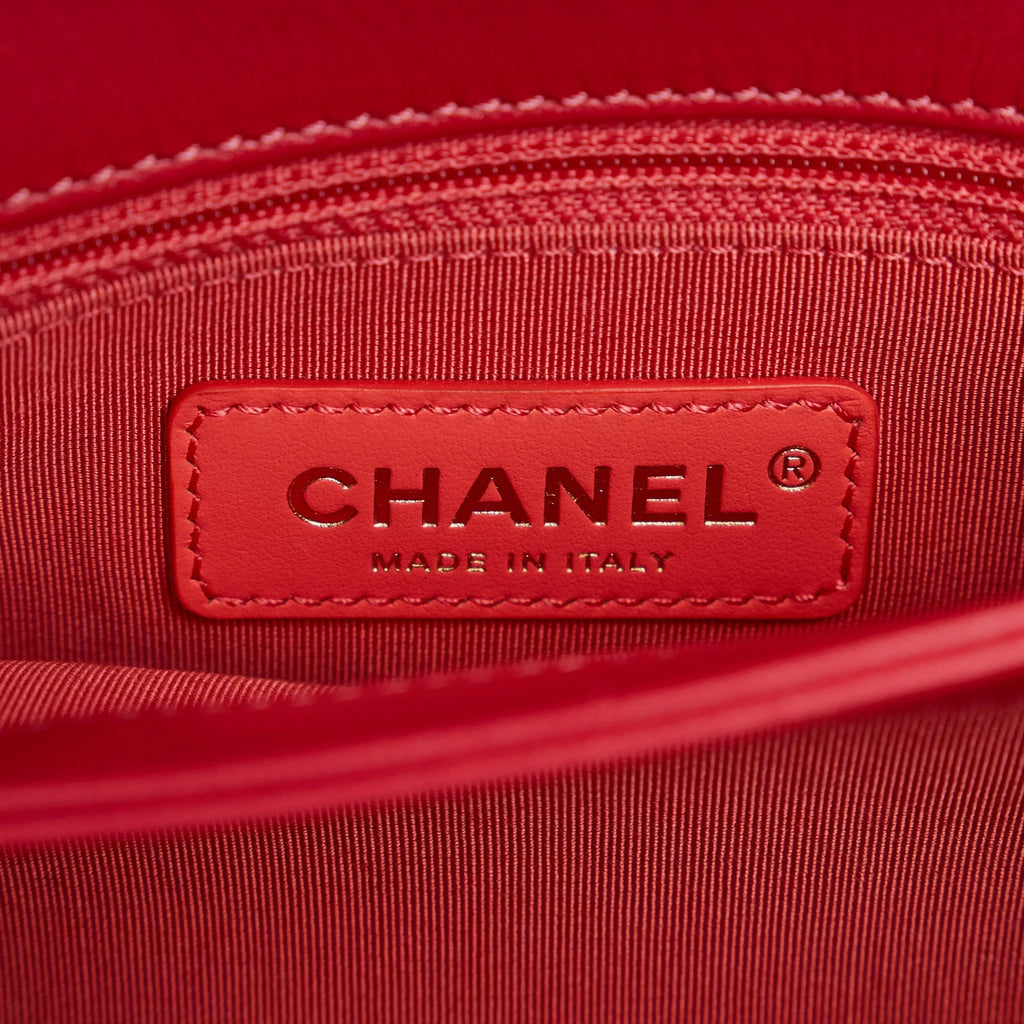 Pre-Owned Authenticated Chanel CC Chevron Flap Satchel Lambskin Leather Red Unisex (Good)