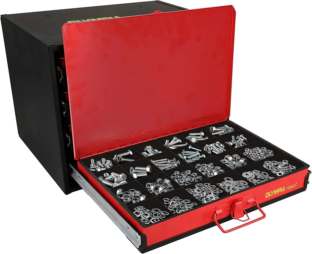 QCAI 90-806 4-Drawer Hardware Organizer includes 2500-pieces Small Hardware, black/red
