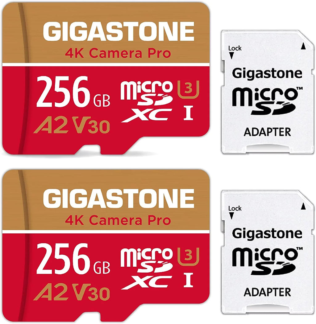 Gigastone 256GB Micro SD Card, 4K Video Recording, 4K Camera Pro, compatible with Nintendo Switch, Dash Cam, GoPro Cameras, R/W up to 100/50 MB/s, Micro SDXC UHS-I A1 V30 Class 10, 2 Pack (2x256GB)