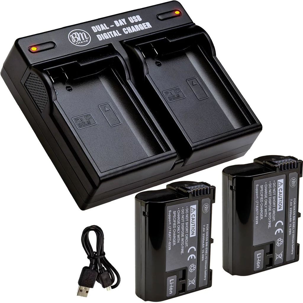 BM 2 EN-EL15B Batteries and Dual Bay Battery Charger for  Z6 Z7 D780 1 V1 D500 D600 D610 D750 D800 D810 D850 D7000 D7100 D7200 D7500 Cameras