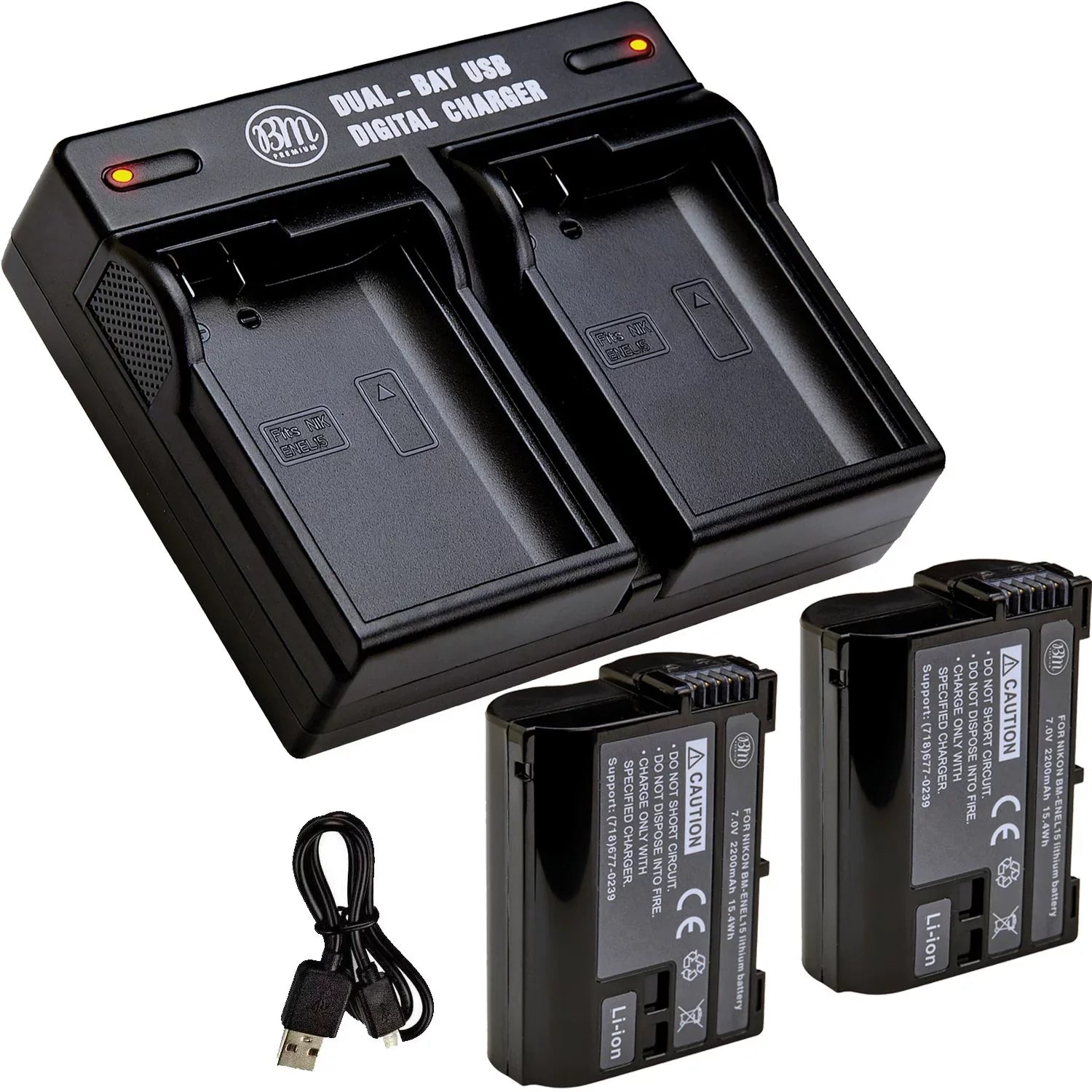 BM 2 EN-EL15B Batteries and Dual Bay Battery Charger for  Z6 Z7 D780 1 V1 D500 D600 D610 D750 D800 D810 D850 D7000 D7100 D7200 D7500 Cameras