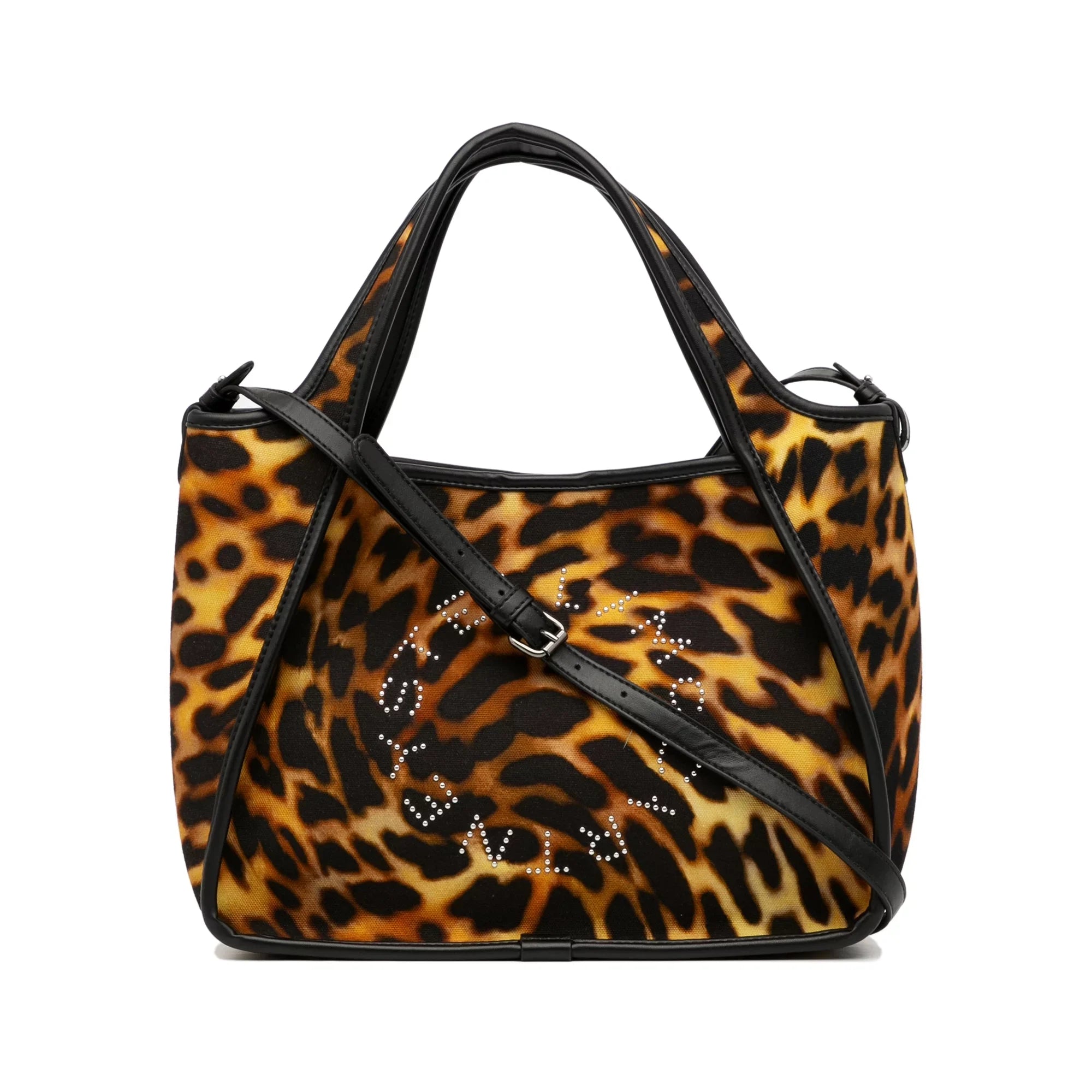 Pre-Owned Authenticated Stella McCartney Animal Print Logo Satchel Canvas Fabric Brown Unisex (Good)
